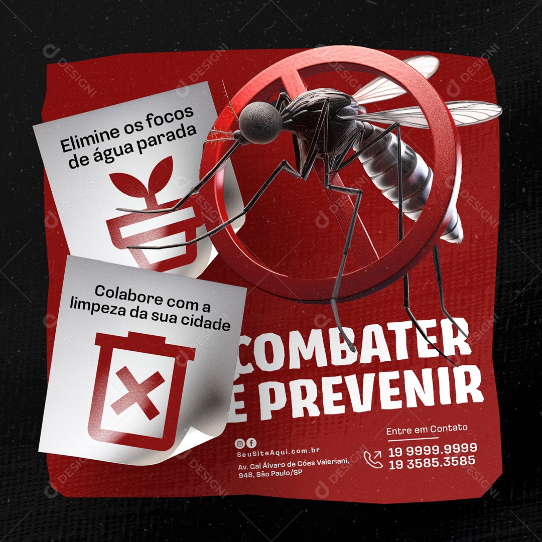 Prefeitura Dengue Combater é Prevenir Social Media PSD Editável