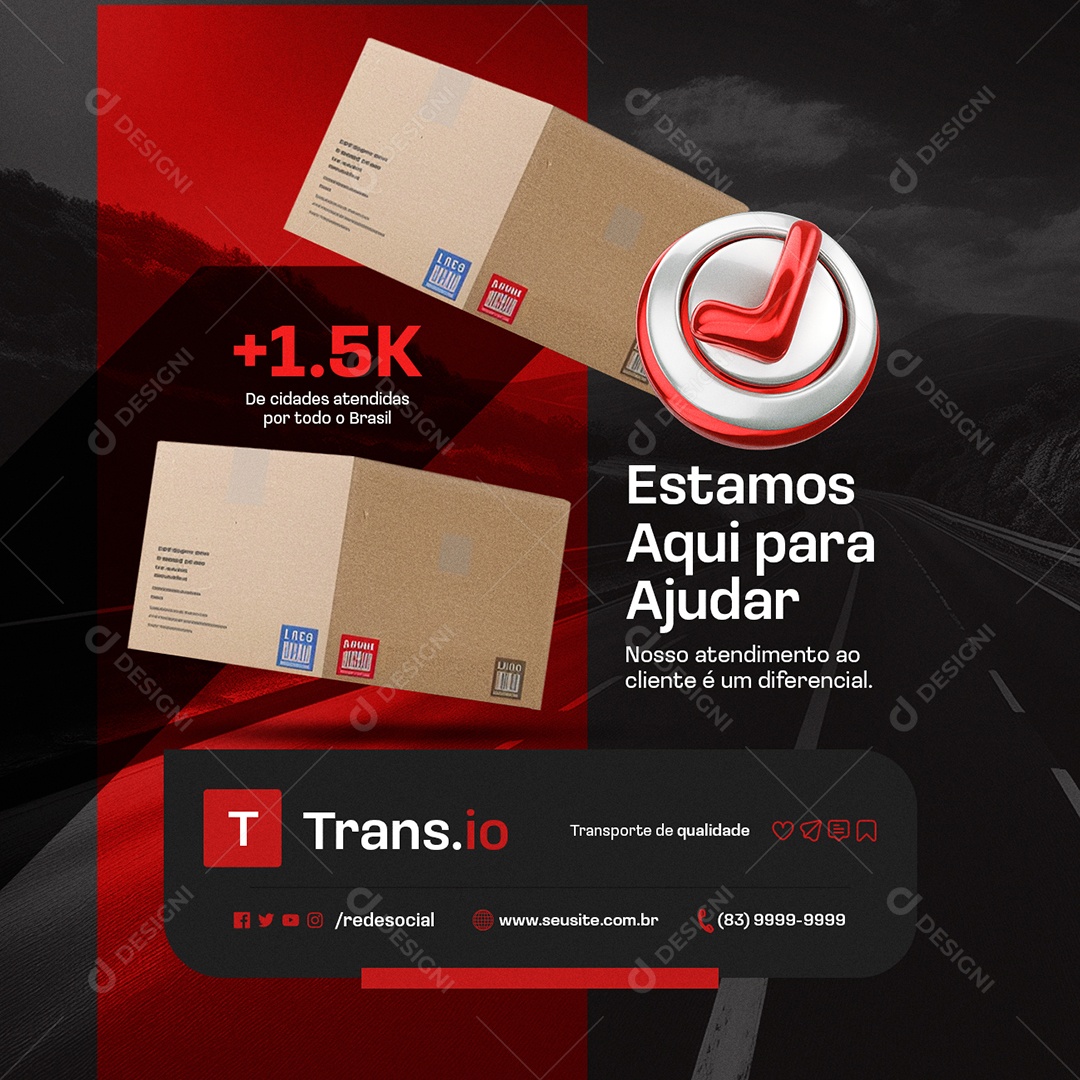 Transportadora Estamos Aqui para Ajudar Social Media PSD Editável