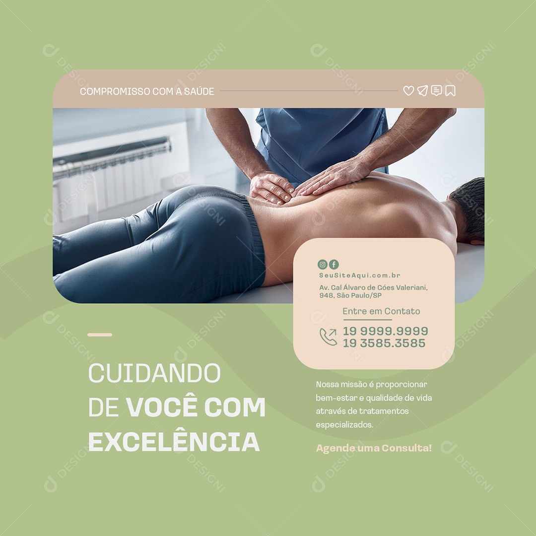 Clinica Fisioterapia Cuidadndo de Você com Excelência Social Media PSD Editável