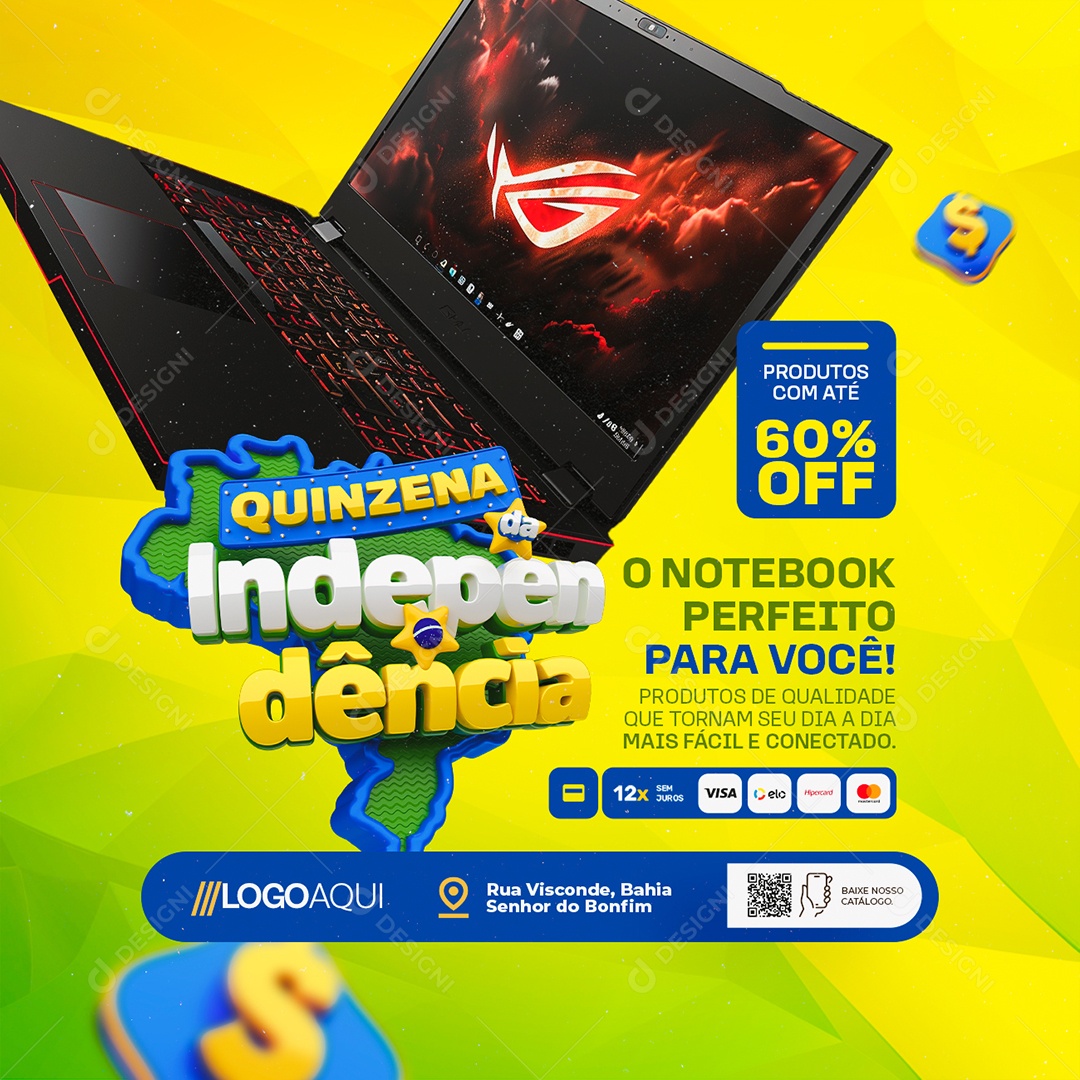 Quinzena da Independência Eletrônicos Notebook Perfeito Social Media PSD Editável