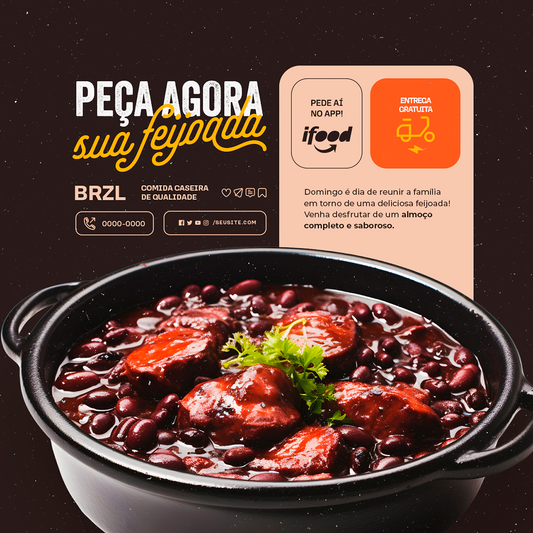 Motion Peça Agora sua Feijoada Social Media After Effects Editável