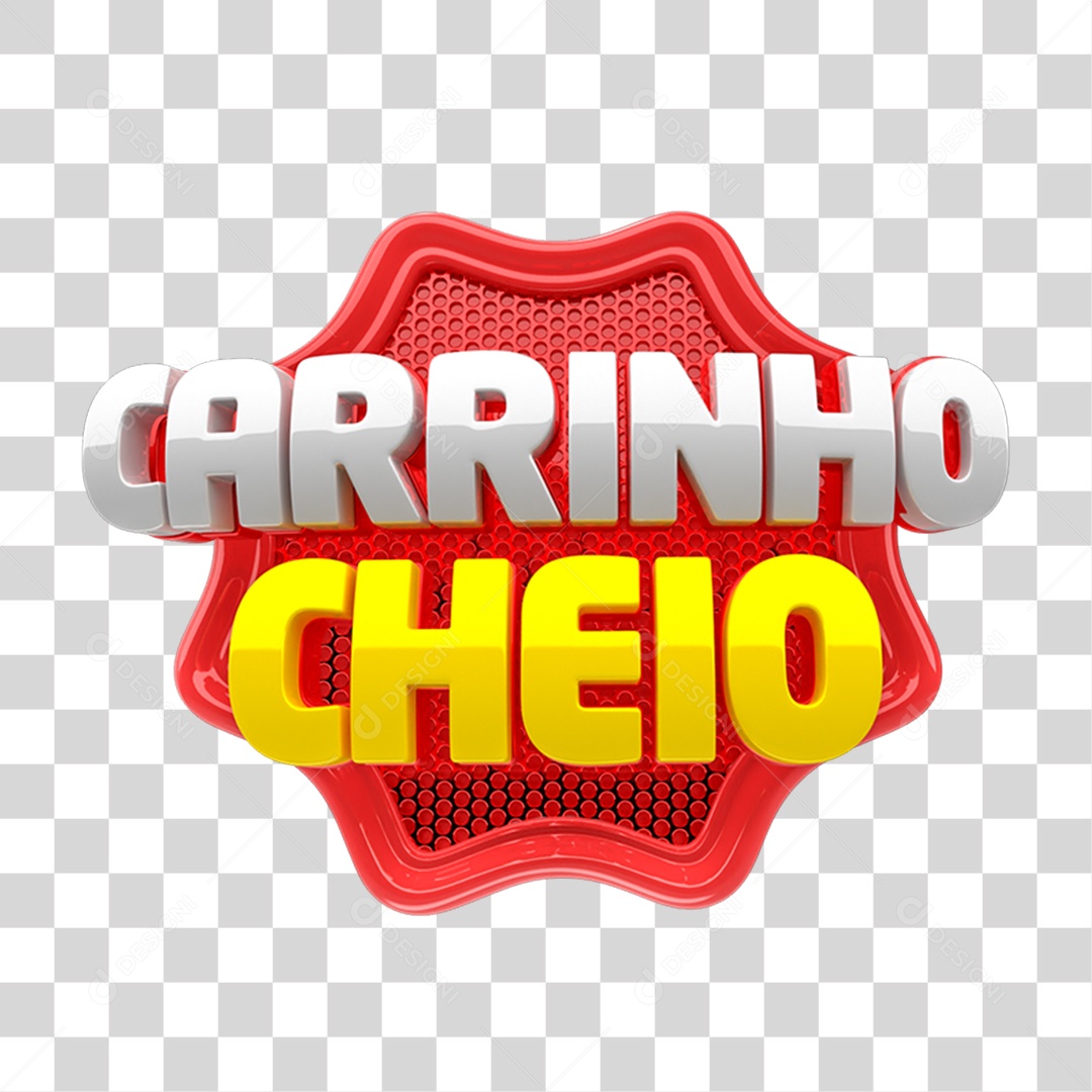 Carrinho Cheio Selo 3D Vermelho e Amarelo para Composição PNG Transparente