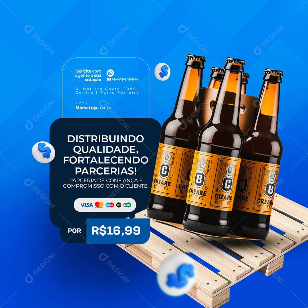 Distribuidora de Bebidas Distribuindo Qualidade Social Media PSD Editável