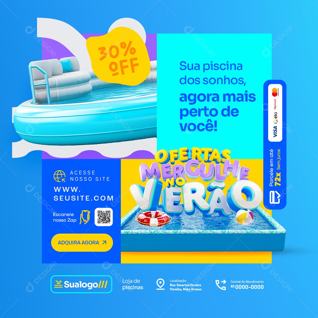 Ofertas Mergulhe no Verão Loja de Piscinas Sua Piscina dos Sonhos Social Media PSD Editável