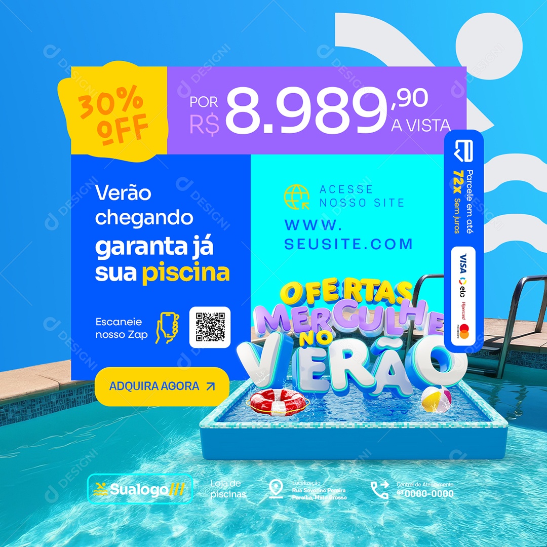 Ofertas Mergulhe no Verão Loja de Piscinas Garana Já Social Media PSD Editável