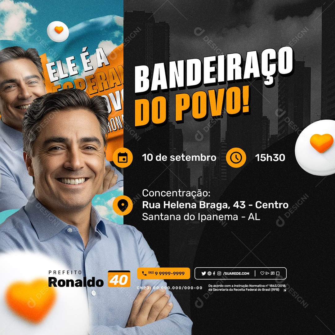 Eleição Bandeirada da Vitória Prefeito Ronaldo Social Media PSD Editável