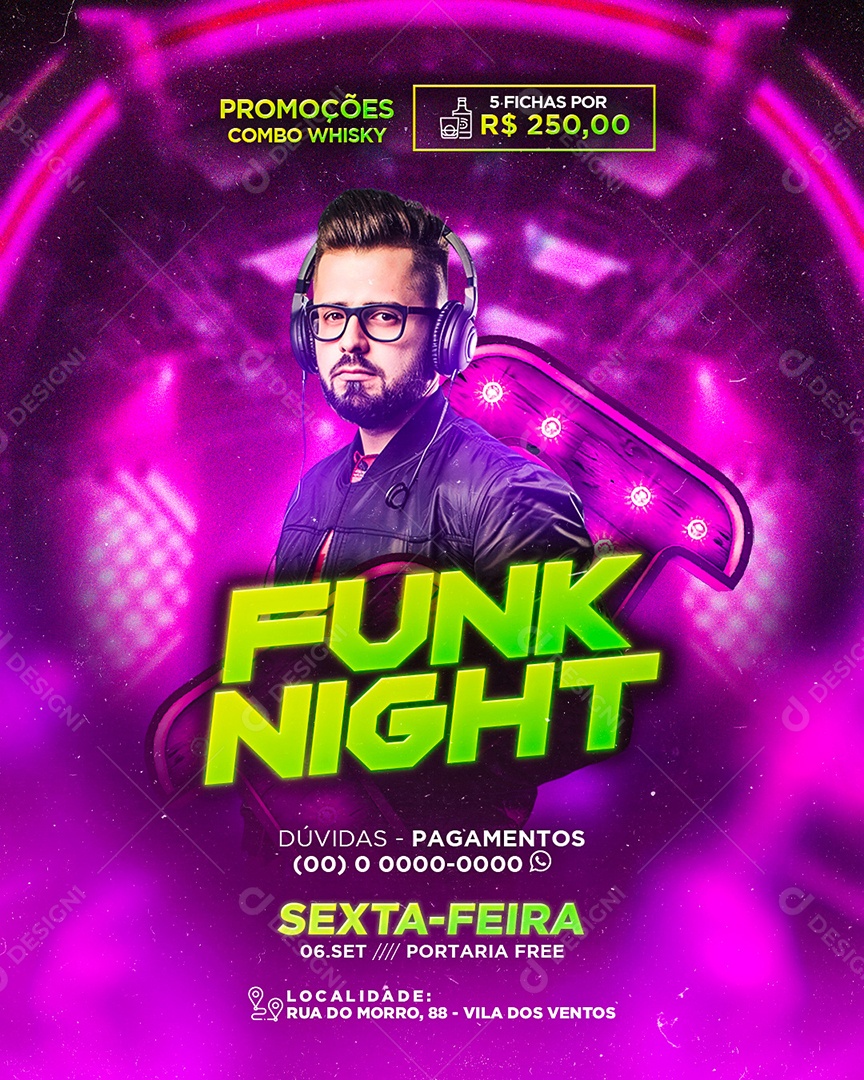 Flyer Funk Night Social Media PSD Editável