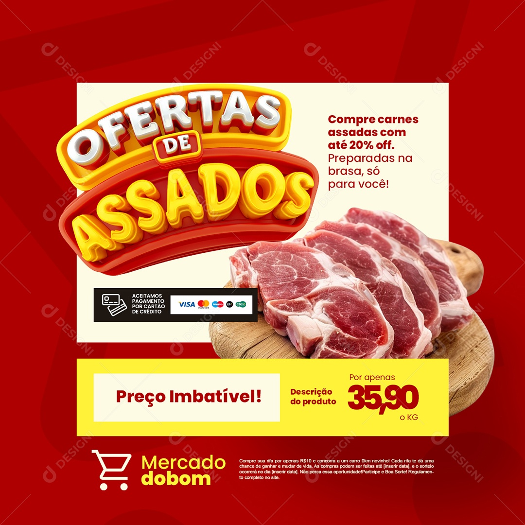 Ofertas de Assados Supermercado Compre Carnes Assadas Social Media PSD Editável