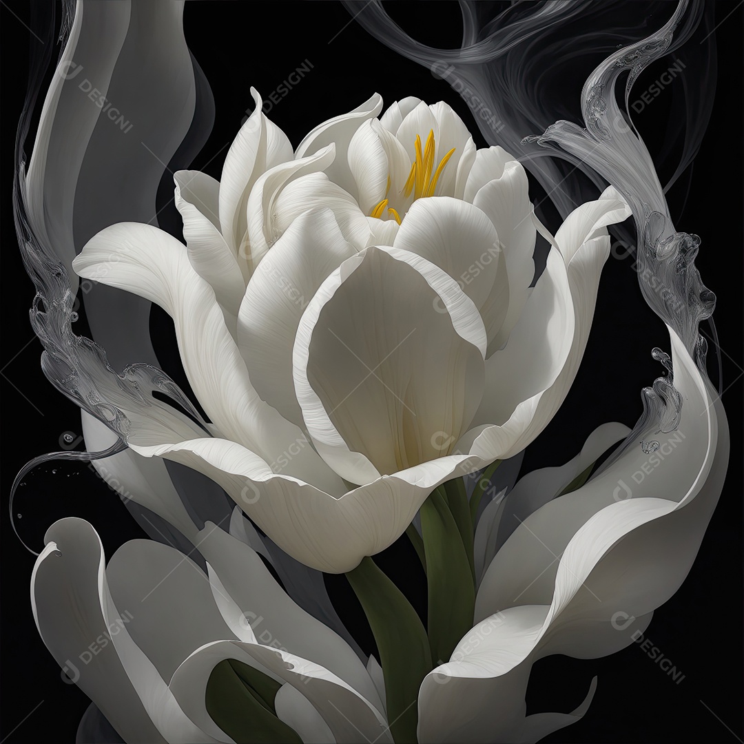 Bouquet of white tulip opening with smoke