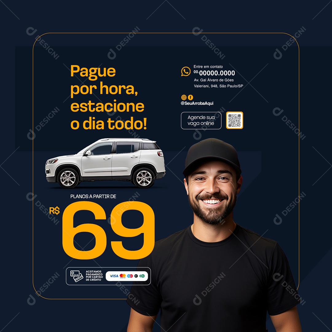 Estacionamento Pague Por Hora Estacione o Dia Todo Social Media PSD Editável