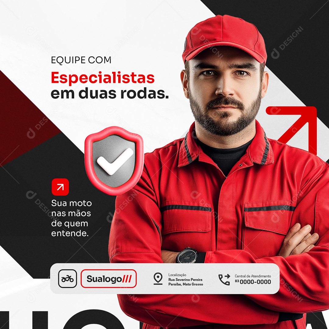 Oficina de Motos Equipe com Especialistas Social Media PSD Editável