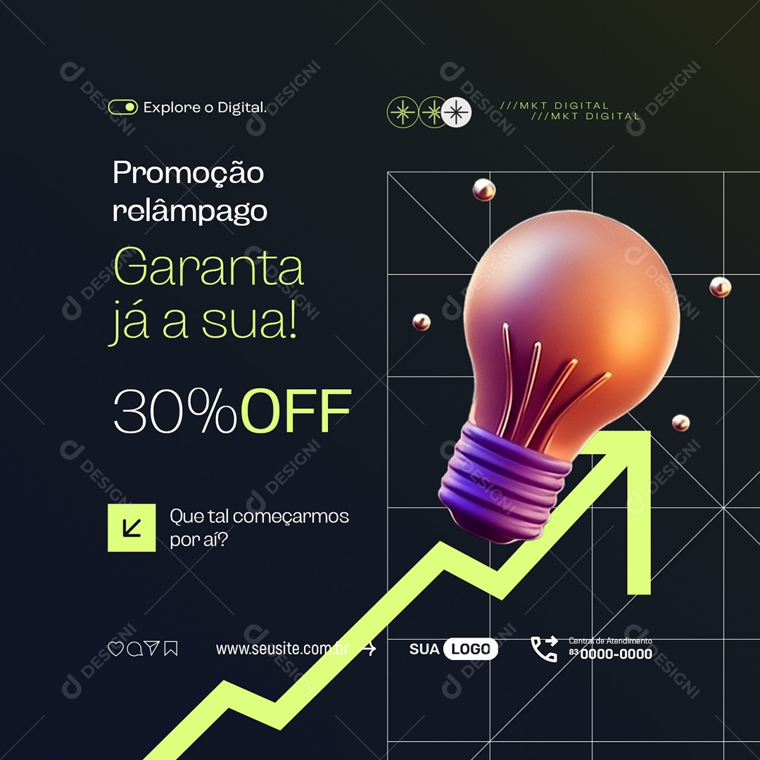 Marketing Digital Garanta Já as Sua 30% Off Social Media PSD Editável