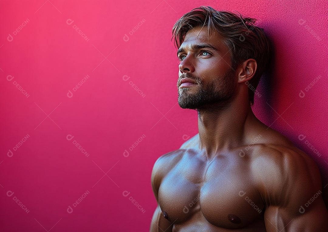 Body man in solid color background. concept of gym or health