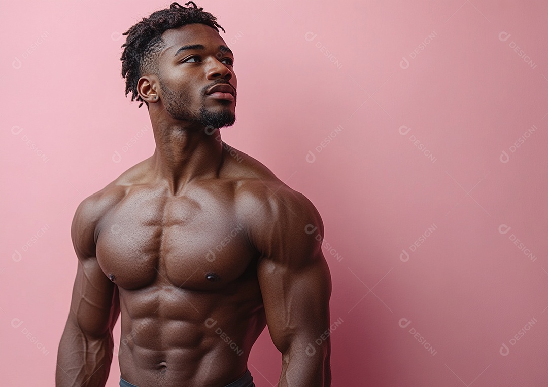 Body man in solid color background. concept of gym or health