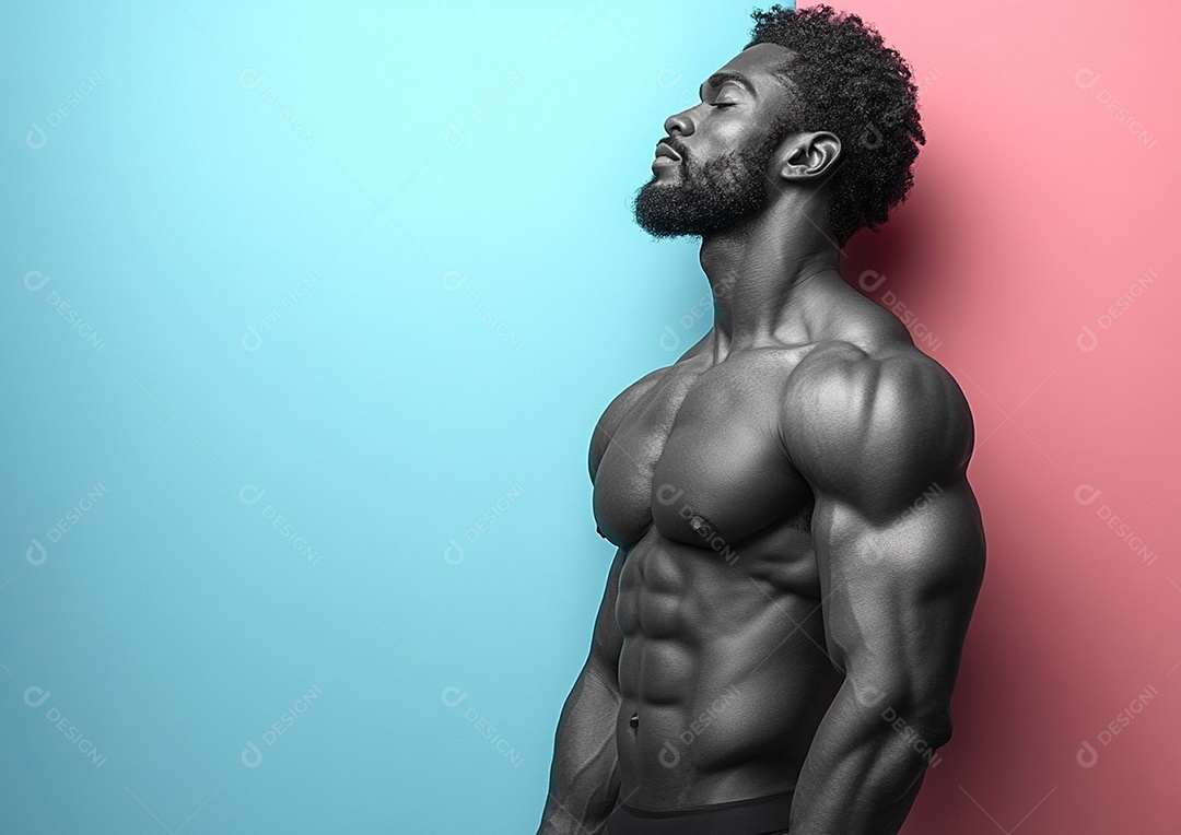 Body man in solid color background. concept of gym or health