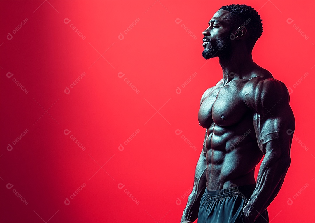 Body man in solid color background. concept of gym or health