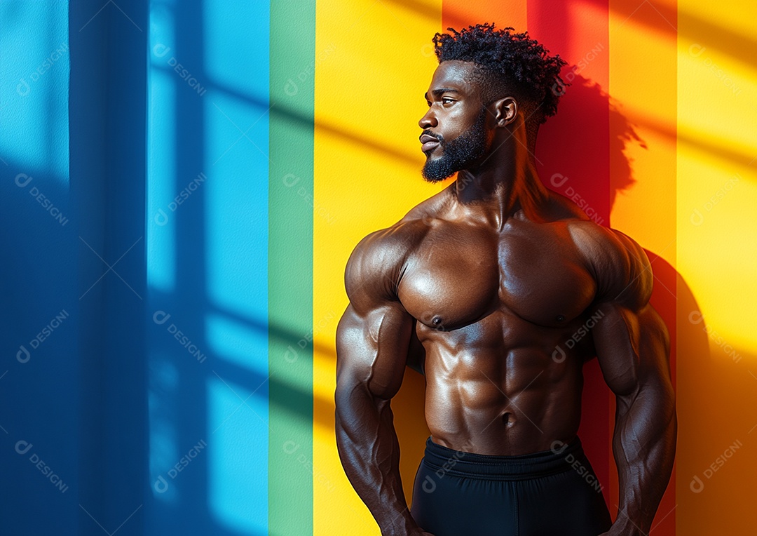 Body man in solid color background. concept of gym or health