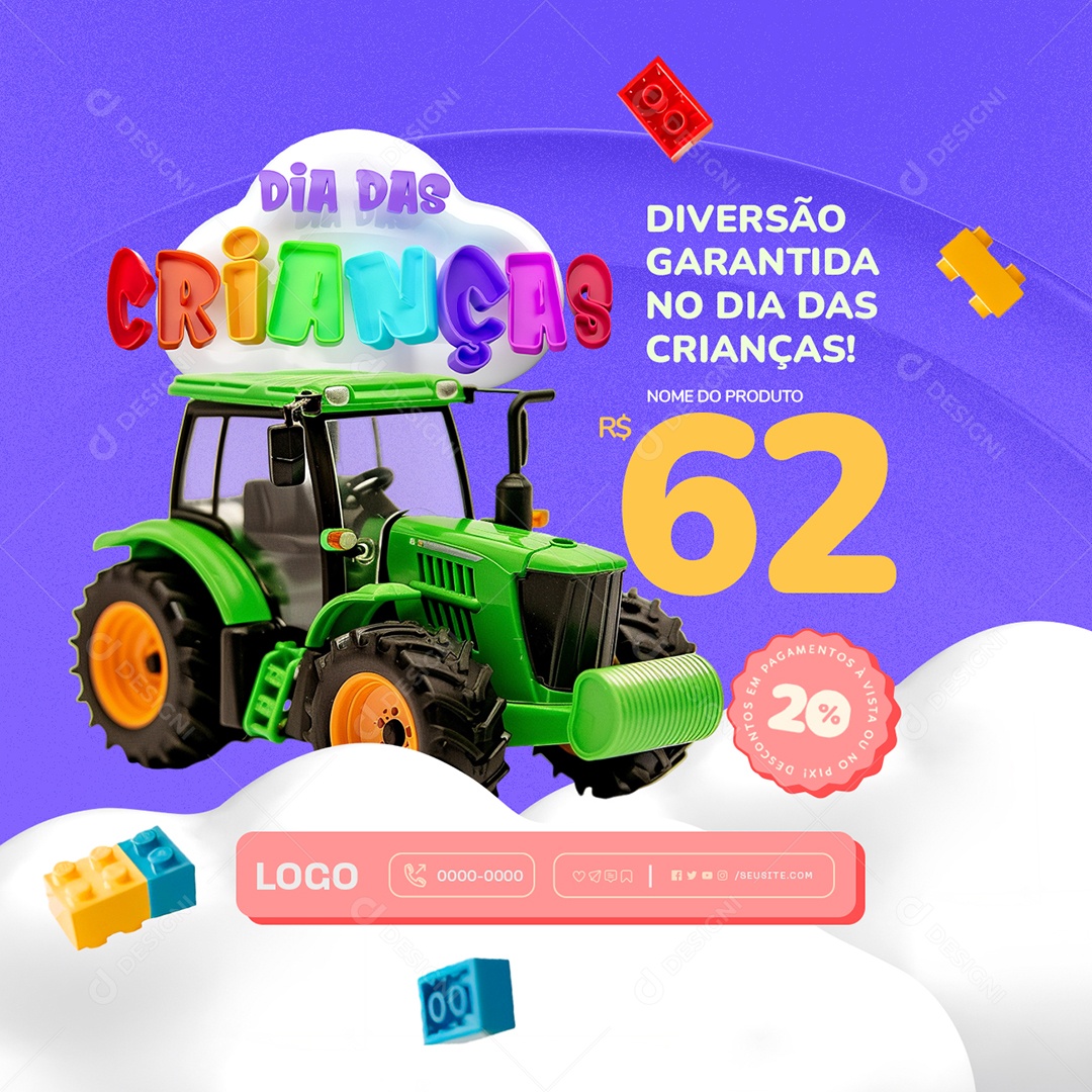 Loja de Brinquedos Trator Diversão Garantida Social Media PSD Editável