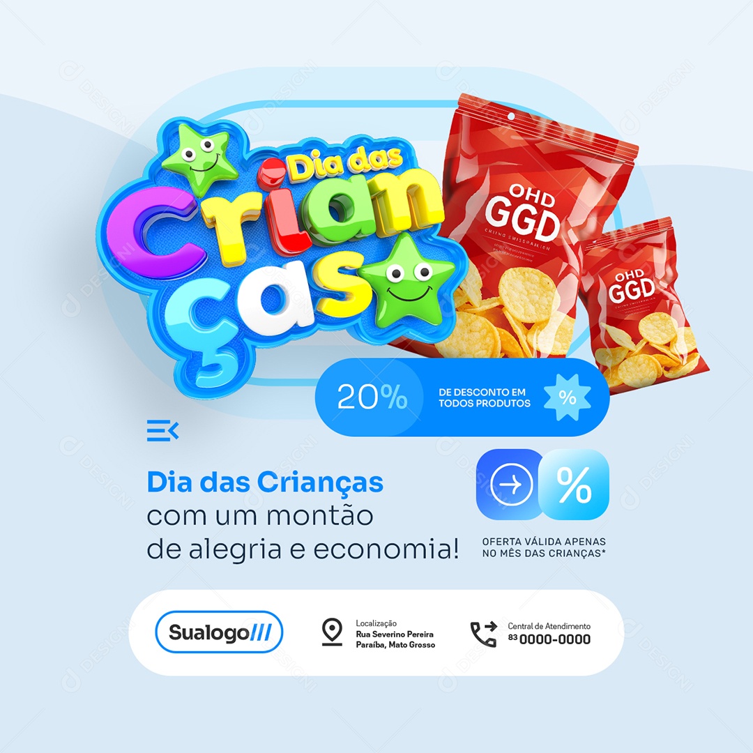 Dia das Crianças Supermercado Alegria e Economia Social Media PSD Editável