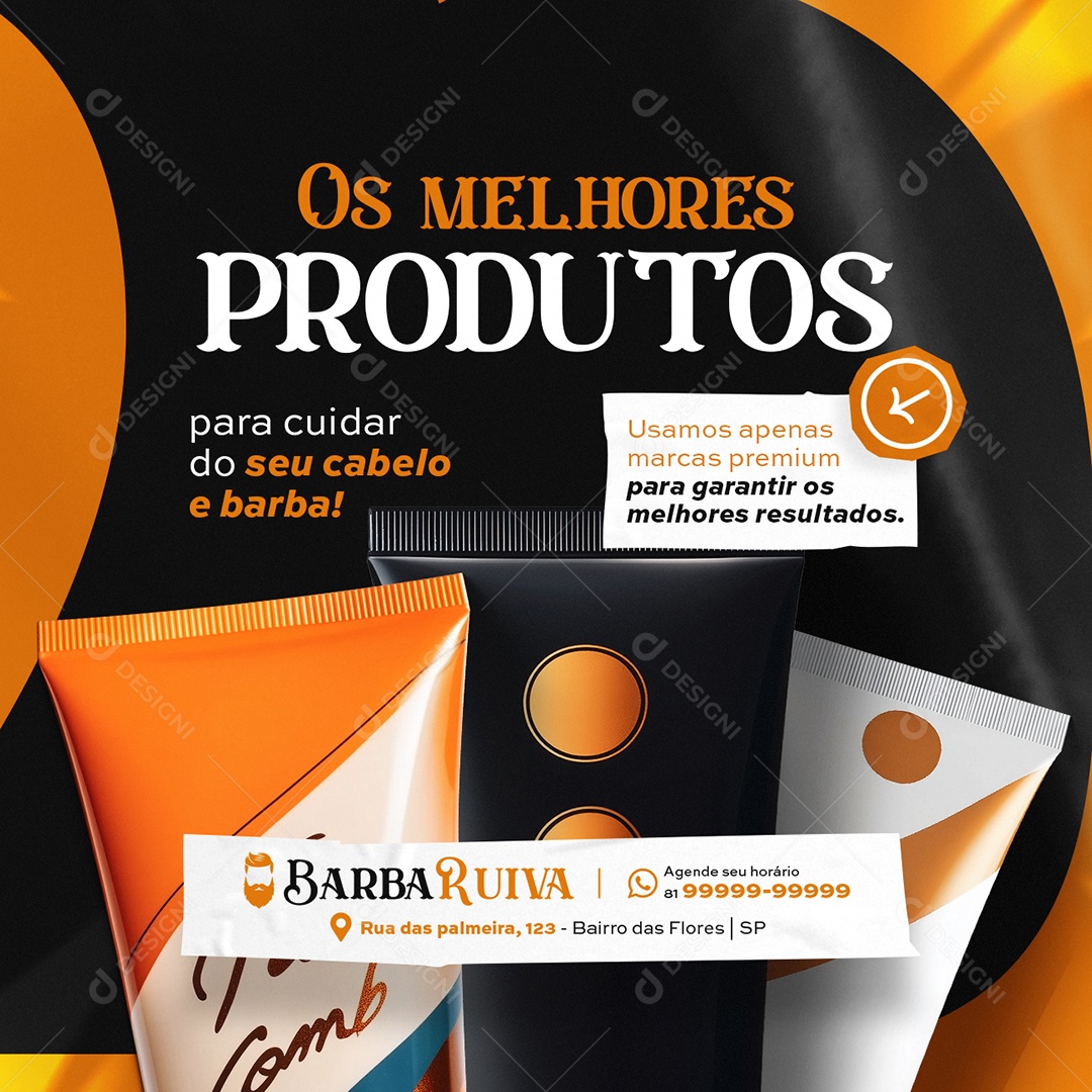 Barbearia Os Melhores Produtos Social media PSD Editável