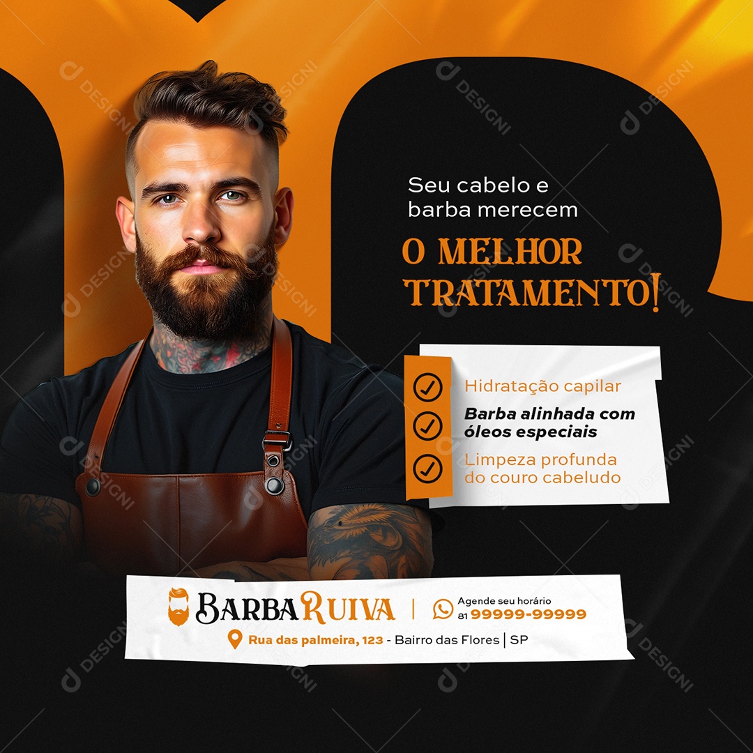 Barbearia O Melhor Tratamento Social Media PSD Editável