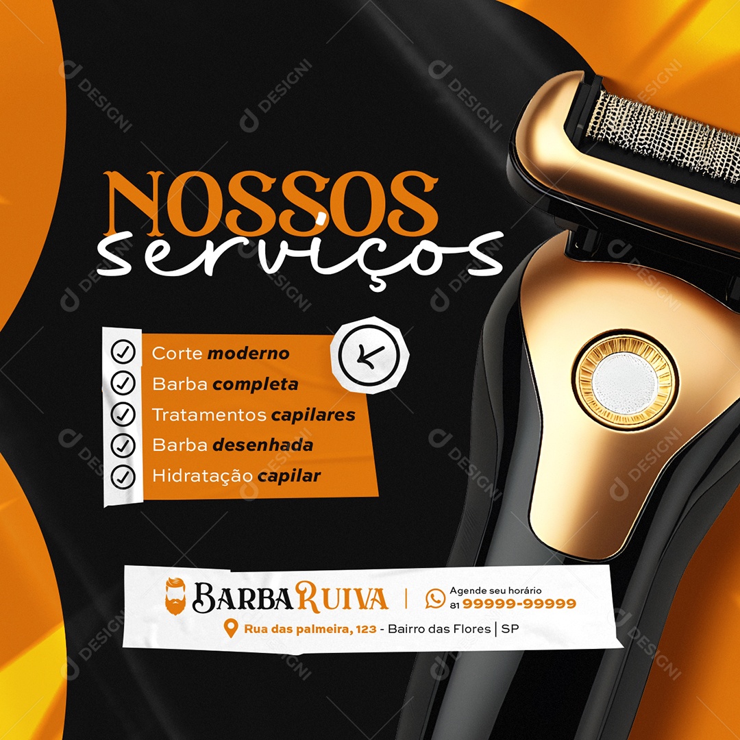 Barbearia Nossos Serviços Social Media PSD Editável