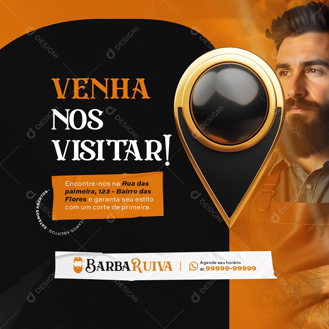 Barbearia Venha nos Visitar Social Media PSD Editável