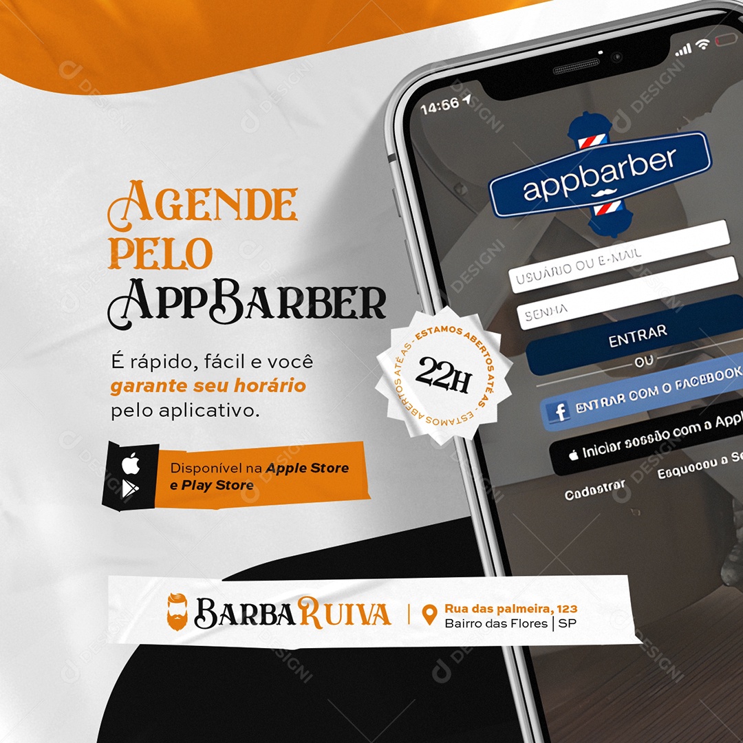 Barber Agende pela App Barber Social Media PSD Editable