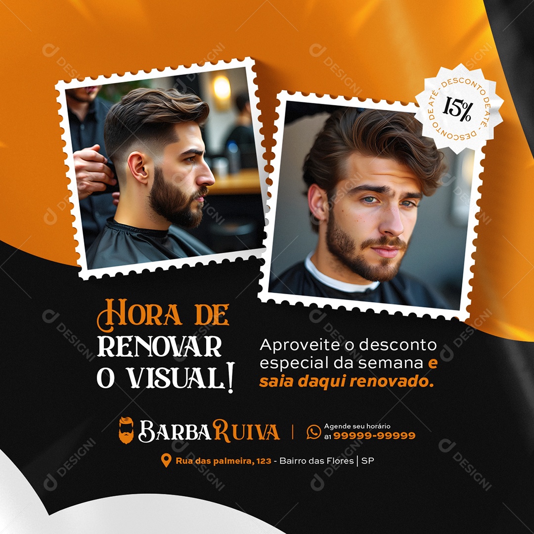 Barbearia Time to Renew Visual Social Media PSD Editable