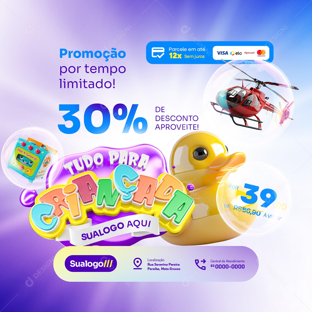 Tudo para Crianças Loja de Brinquedos Promoção Social Media PSD Editável