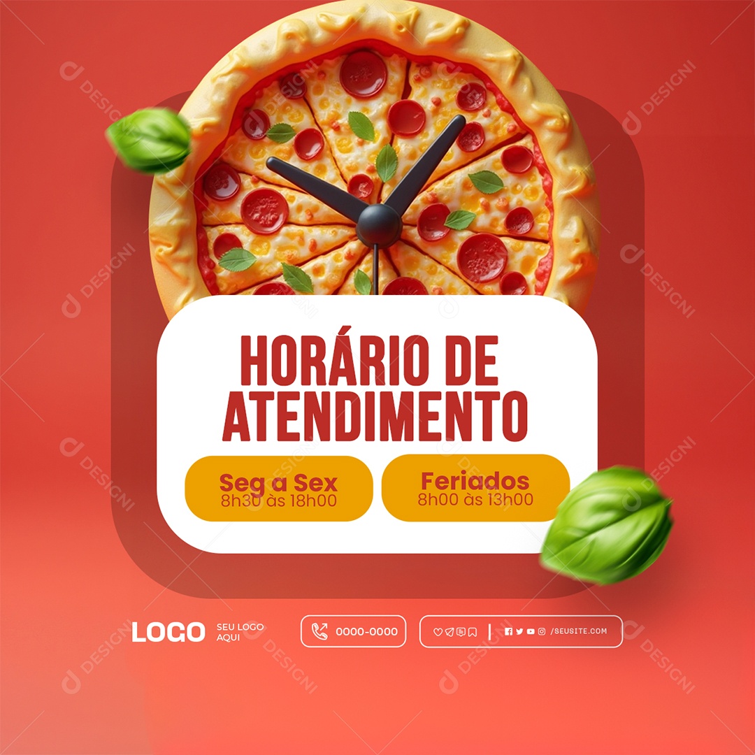 Horário de Atendimento Pizzaria Social Media PSD Editável