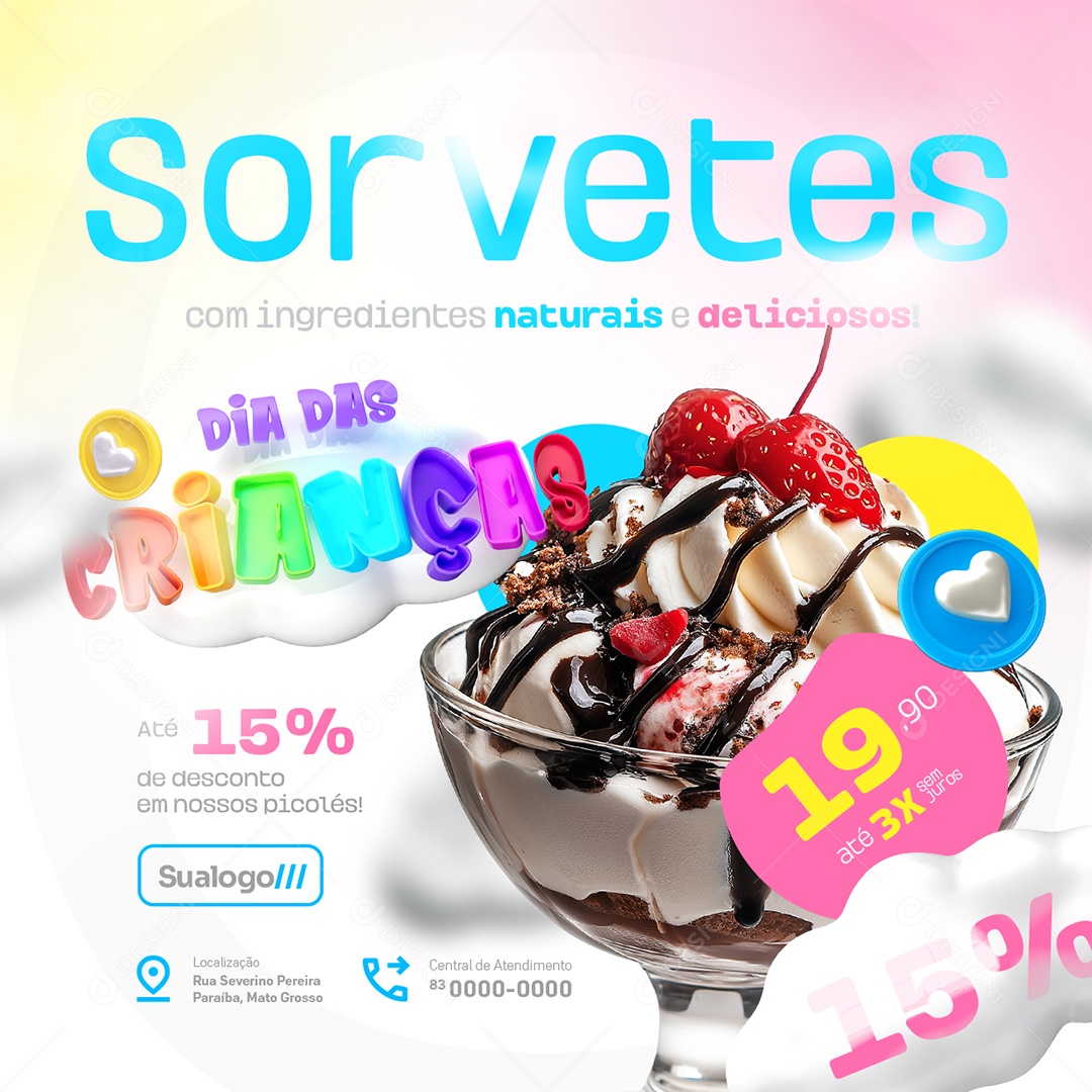 Childrens Day Ice Cream Sorvetes with Social Media PSD Ingredients Editable