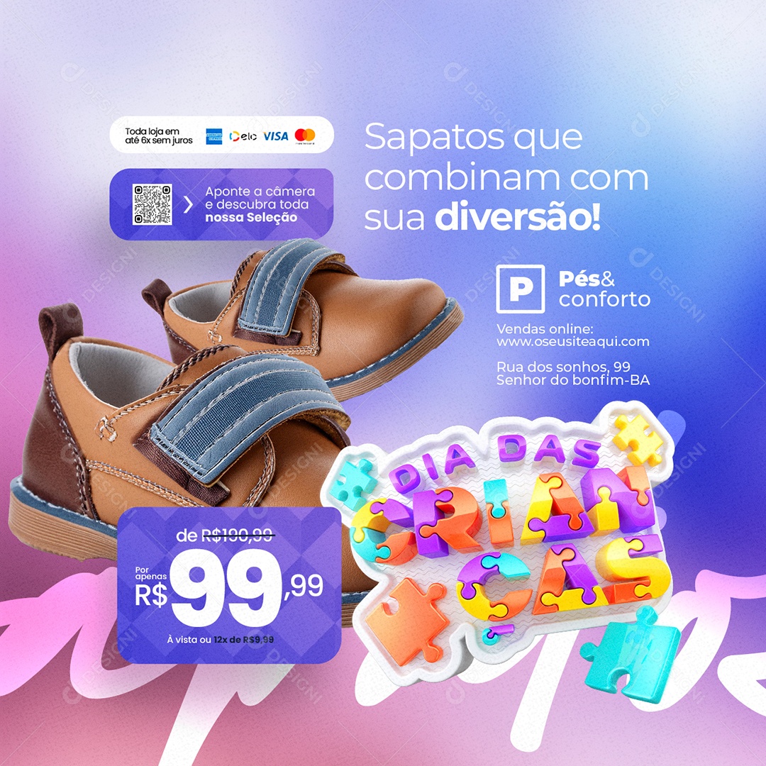 Dia das Crianças Loja de Calçados Sapatos que Combinam Social Media PSD Editável