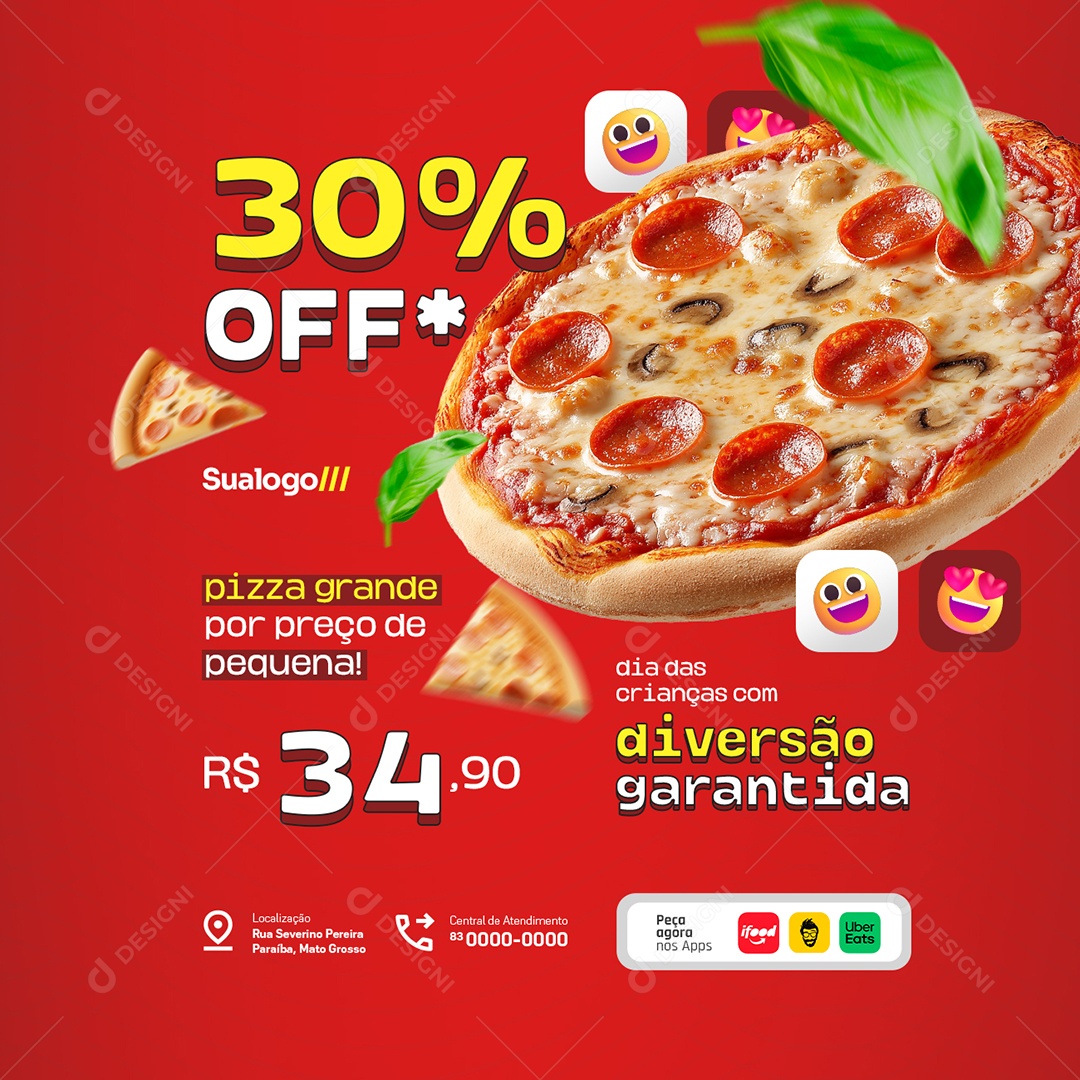 Pizzaria Pizza Grande 30% Off Social Media PSD Editável