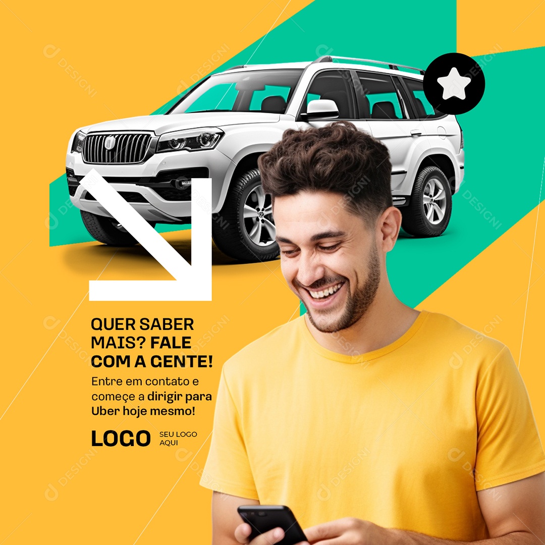 Uber Quer Saber Mais Fale Com a Gente Social Media PSD Editável