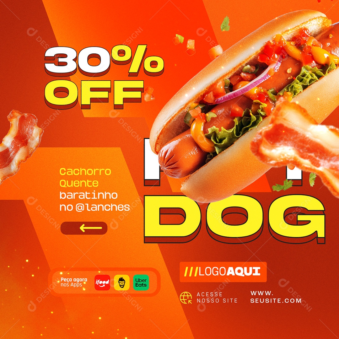 Lanchonete Cachorro Quente 30% Off Social Media PSD Editável