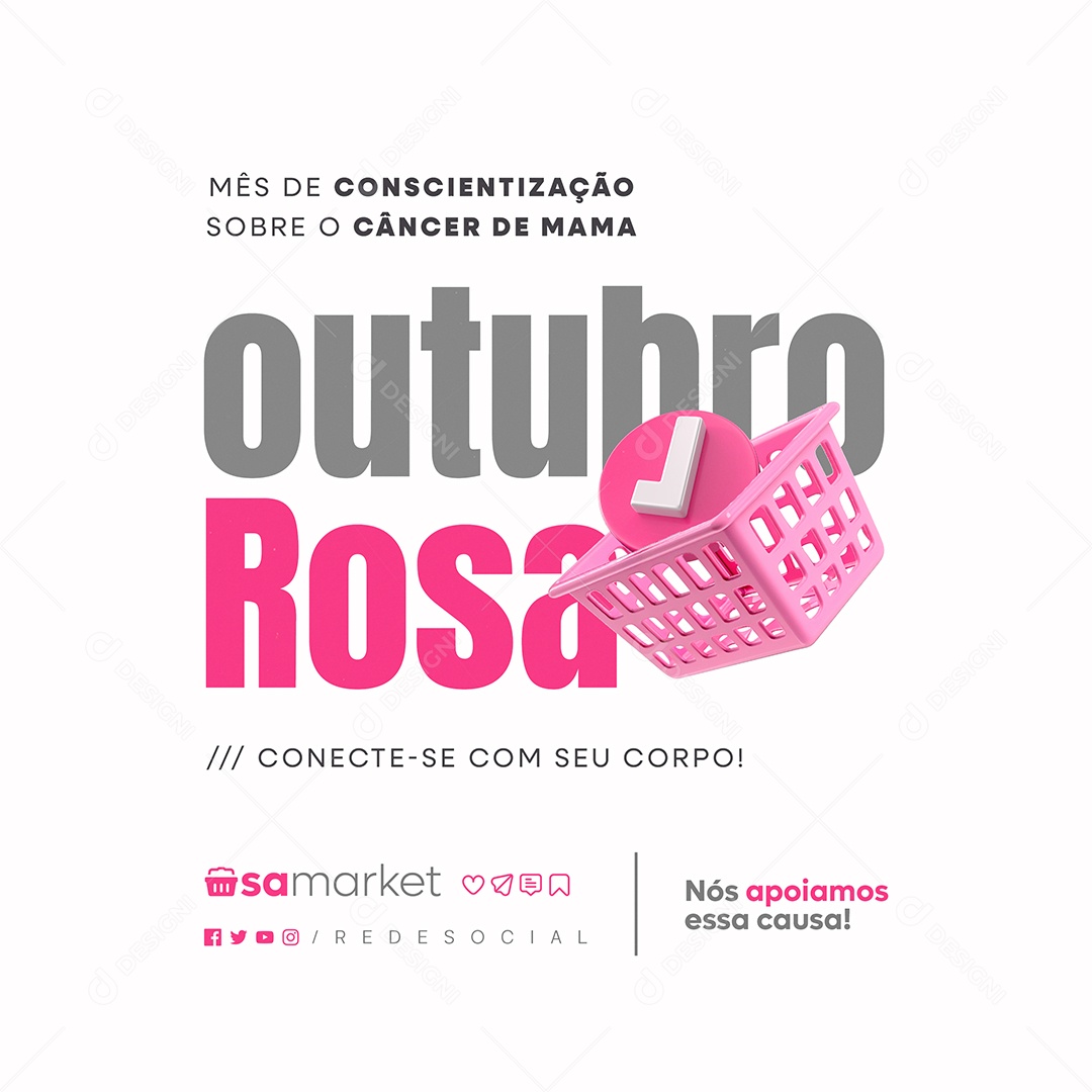 Outubro Rosa Supermercado Mês de Conscientização Sobre o Câncer de Mama Social Media PSD Editável