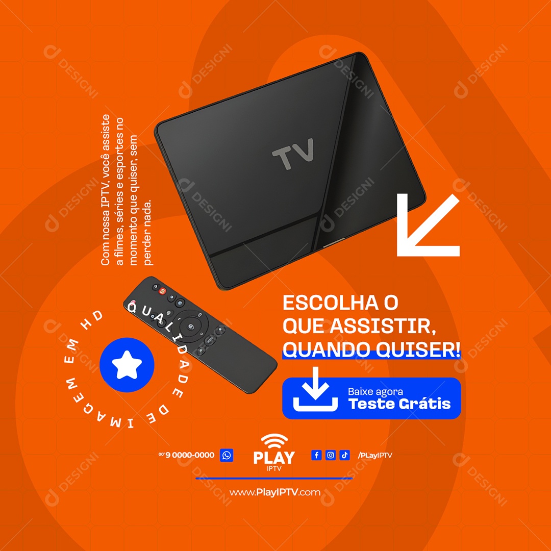 IPTV Escolha o Que Assistir Quando Quiser Social Media PSD Editável