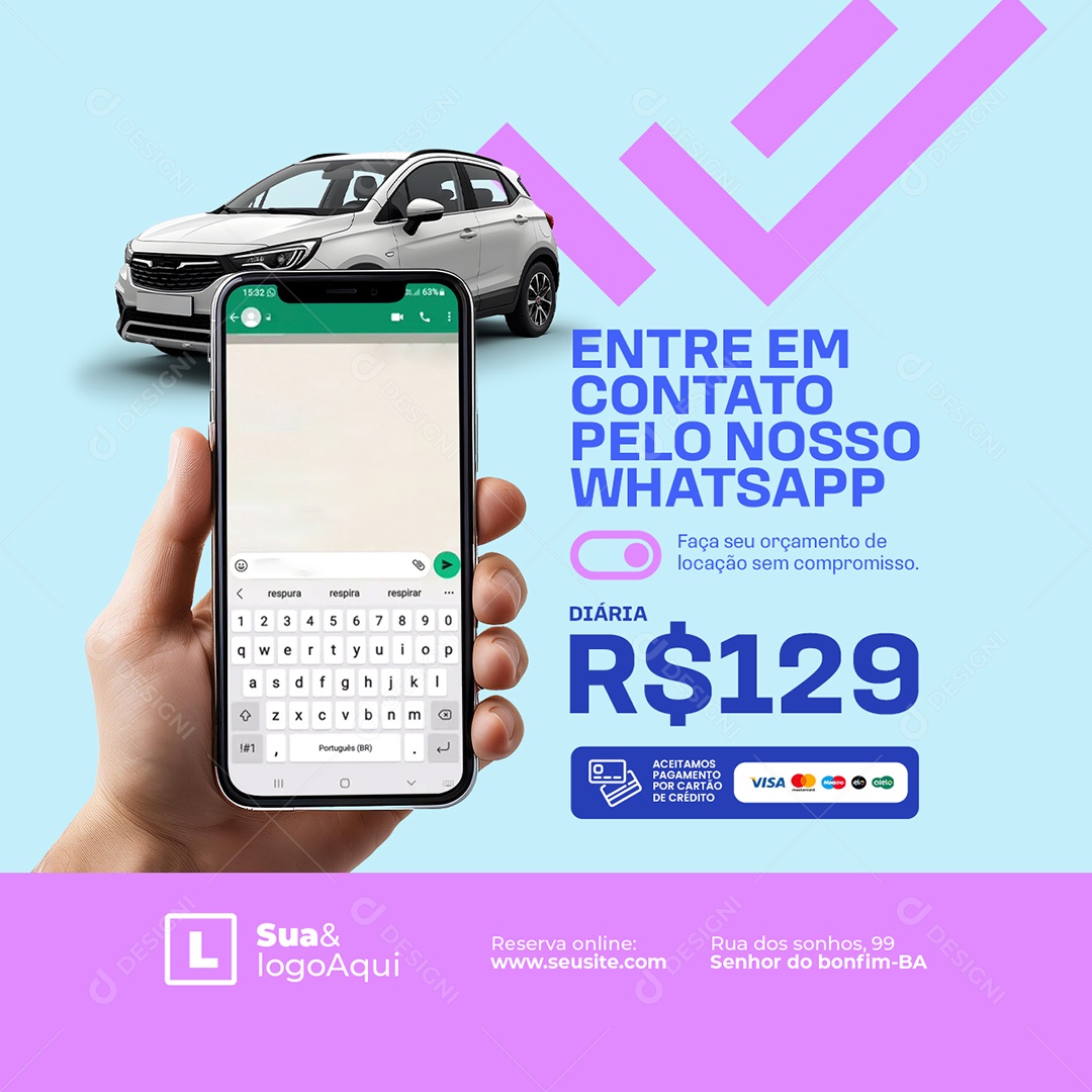 Locadora de Carro Entre em Contato Pelo WhatsApp Social Media PSD Editável