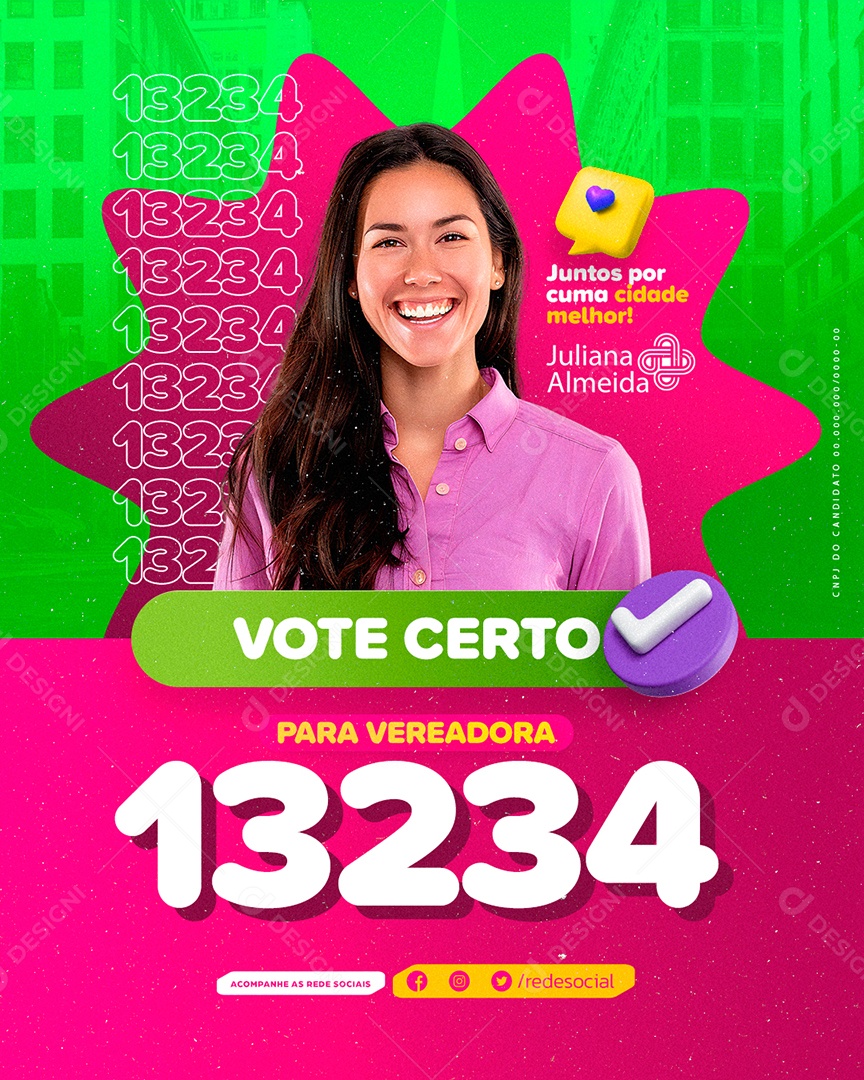 Política Vereadora Juliana Almeida Vote Certo Social Media PSD Editável