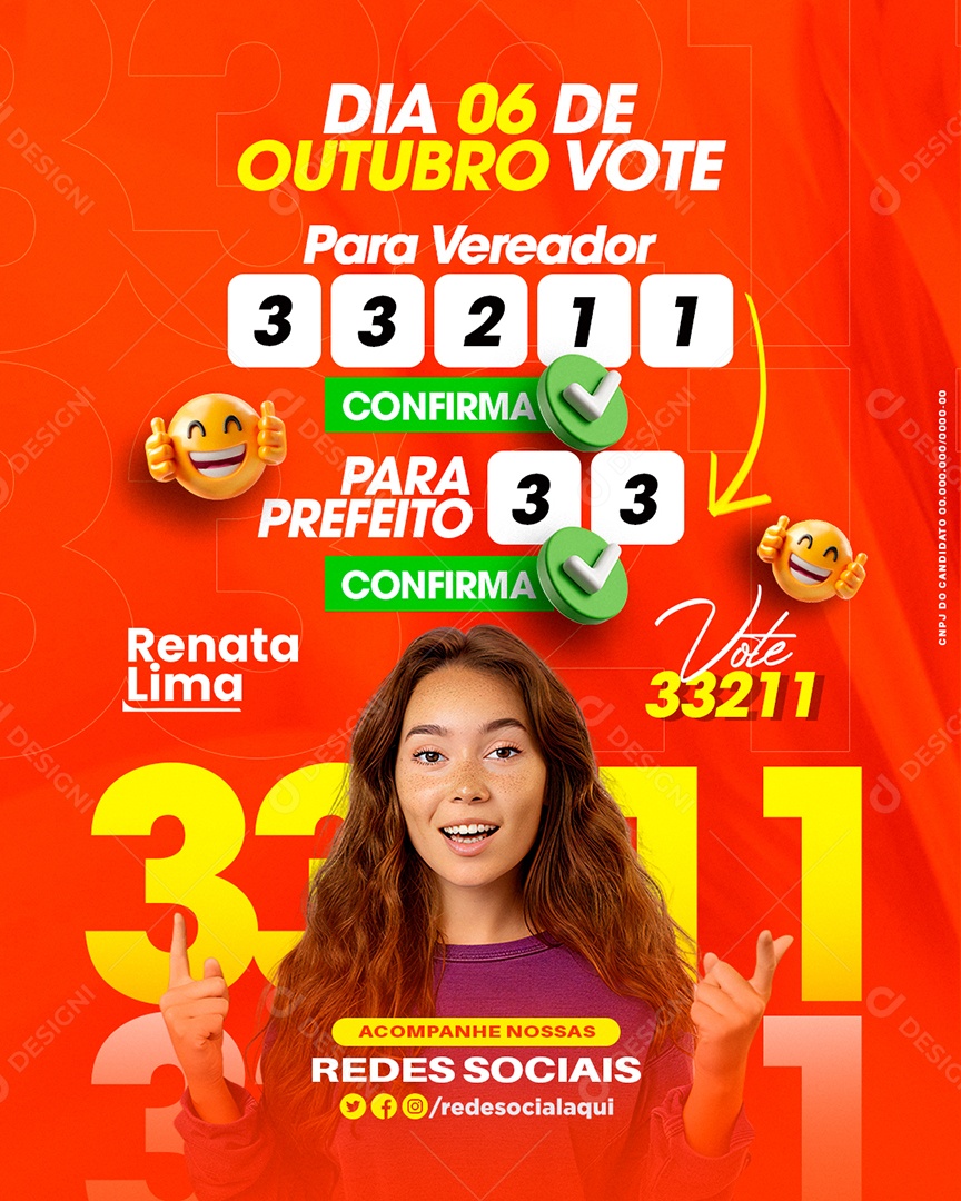 Política Dia 06 de Outubro Vote 33 Prefeita Renata Lima Social Media PSD Editável