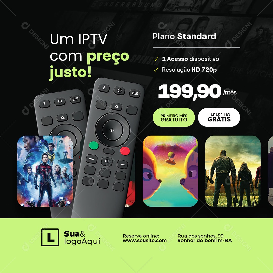 Um IPTV com Preço Justo Plano Standard Social Media PSD Editável