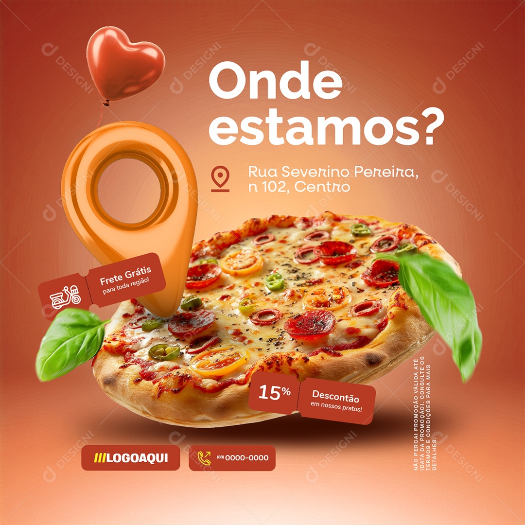 Localização Pizzaria Onde Estamos Social Media PSD Editável