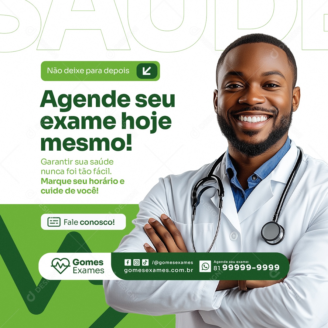 Exames Laboratoriais Agende seu Exame Hoje Mesmo Social Media PSD Editável