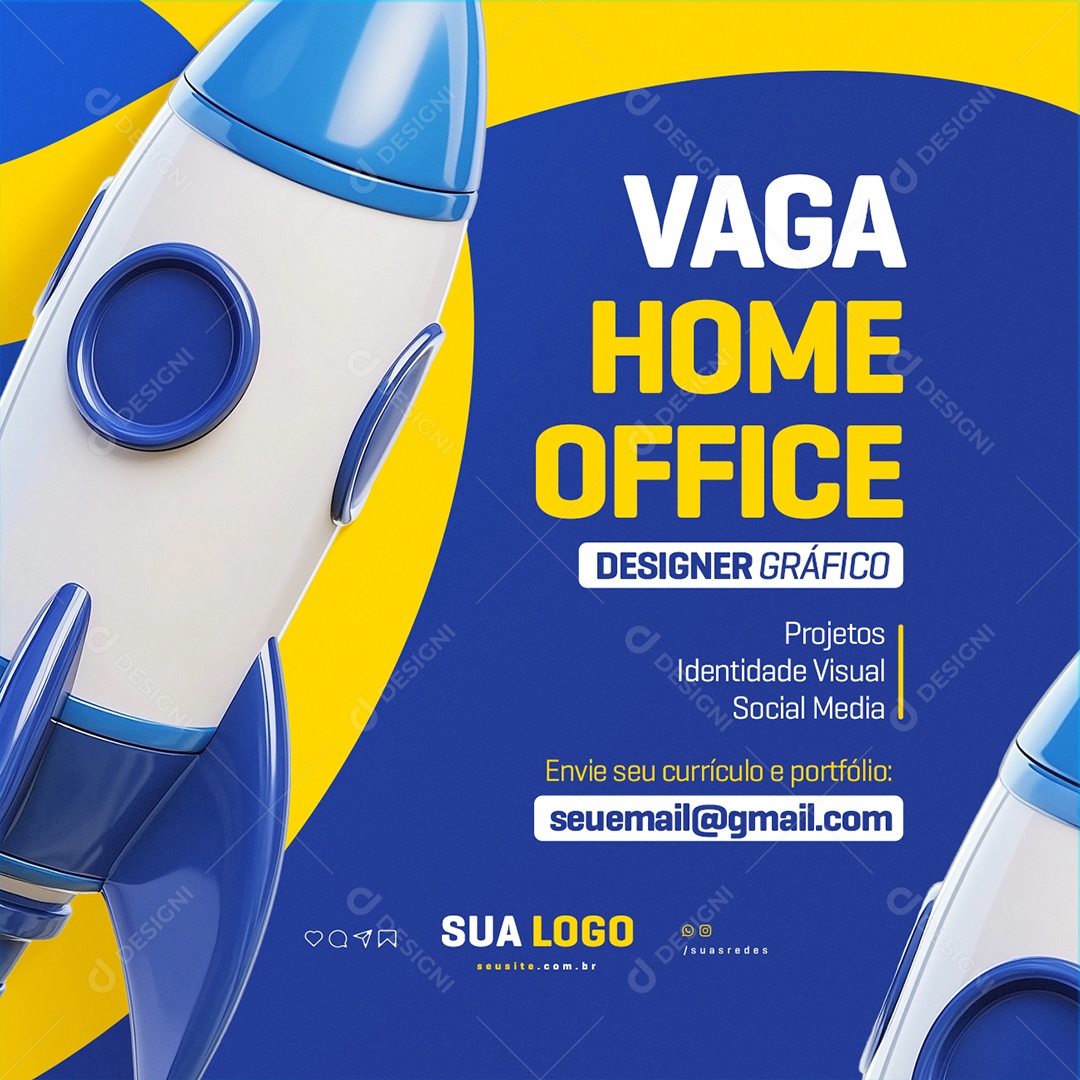 Temos Vagas Designer Gráfico Vaga Home Office Social Media PSD Editável