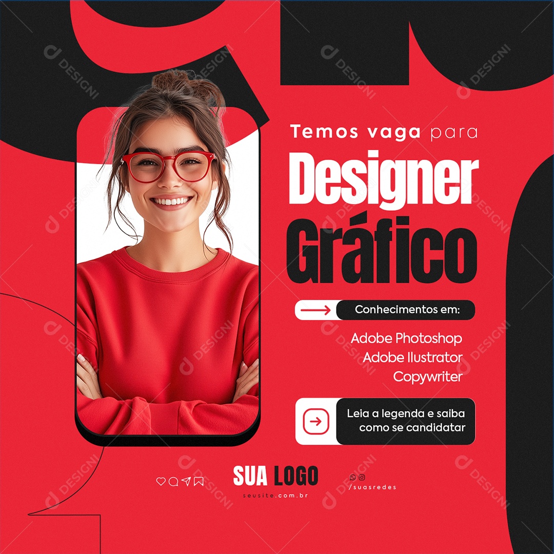 Temos Vagas Designer Gráfico Social Media PSD Editável