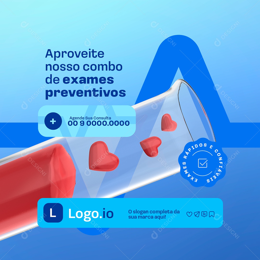 Laboratório Aproveite Nosso Combo de Exames Preventivos Social Media PSD Editável