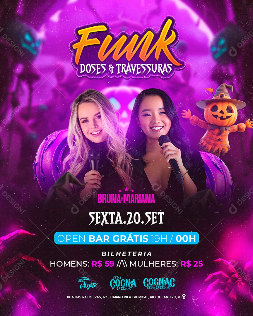 Flyer Halloween Funk Doses e Travessuras Social Media PSD Editável