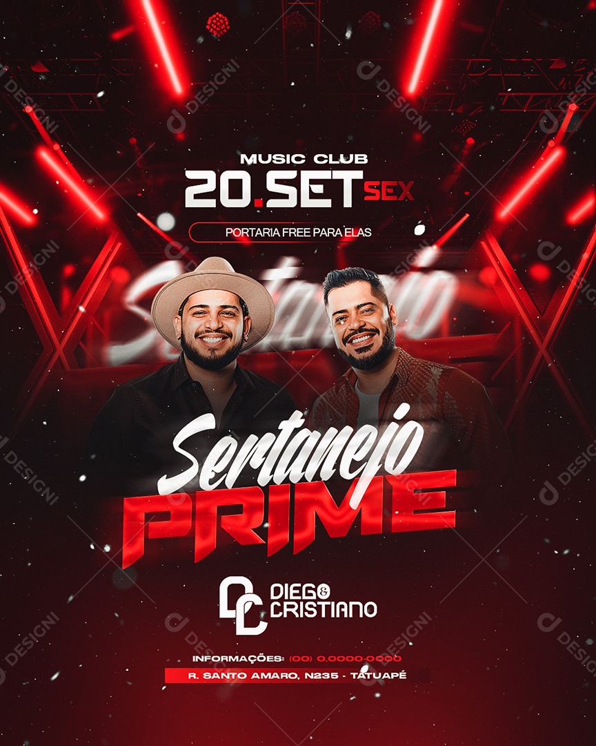 Flyer Sertanejo Prime Diego e Cristiano Social Media PSD Editável