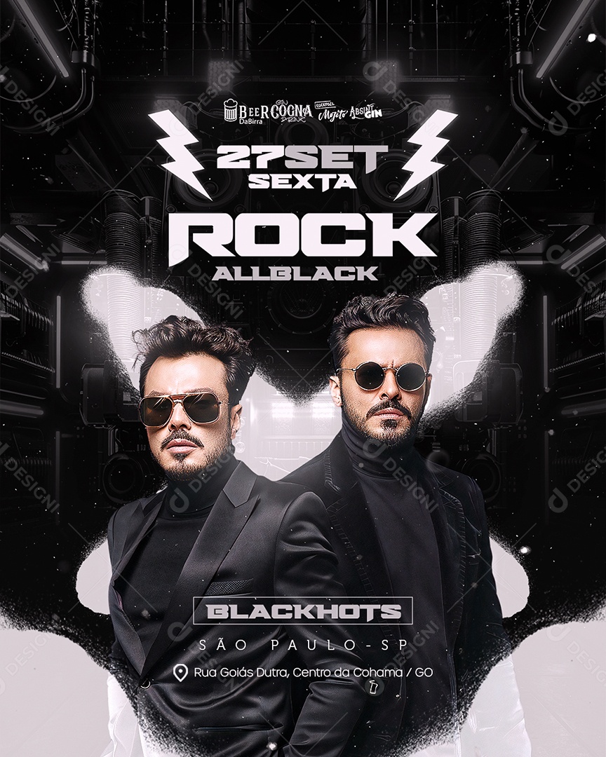 Flyer Rock Allblack Social Media PSD Editável